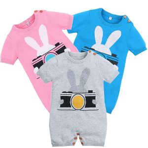 Rompers Cartoon Crochet Camera Baby Girl Jumpsuit Clothes Short Sleeved born Boy Overalls Children One Piece Costume 210417