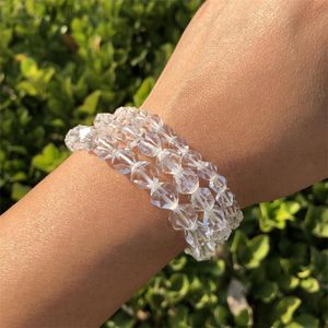 Beaded Strands Natural White Clear Rock Quartz Bracelet Diamond Faceted Beads Crystal Healing Stone Jewelry Gift For Women