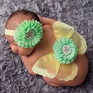 Butterfly kostym nyfödd fotografi rekvisita diamant pärla flicka hårband ängel vinge blomma foto tillbehör babyar huvudband 210413