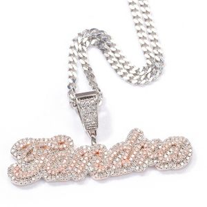 Новая мода дизайн custome name письмо ожерелье позолоченные bling cz буквы кулон ожерелье с 3 мм круглосуточный веревка для мужчин женщин