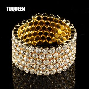Tdqueen Bangles Grande braccialetto di cristallo Color oro Gioielli moda donna 5 file Spirale da sposa Bracciali braccio superiore Braccialetti Q0717