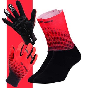 1 par cheio dedo dedo luvas de ciclismo com 1Pair ciclismo meias homens mulheres touch screen esporte luvas de bicicleta anti slip sock sock set H1022