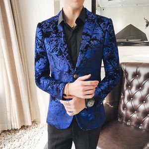 Abito da uomo Abito floreale blazer hombre Risvolto Slim Fit Elegante Business Casual uomo blazer pius taglia 5XL Abiti da ballo per feste blu 210527