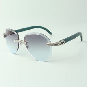 2022 Exquisite classic double row diamond sunglasses 3524027, teal natural wooden temples glasses, size: 18-135 mm