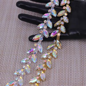 Sashes de casamento folhas coloridas forma cristal rosa ouro prata ouro ab strass guarnição fita de corrente de metal para vestido saco sapatos a258o