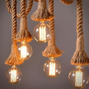 American Country Retro Personality Hemp Rope Pendant Lamp Restaurant Bar Table Cafe Garden Decoration Creative Bamboo Tube Lamps