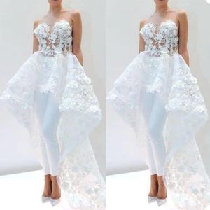 패션 라인 웨딩 드레스 jumpsuits 3d 꽃 아플리케 신부 드레스 현대 지퍼 등 신부 가운 로브 드 마리 에이 282U