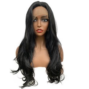 Moda Lazer Peruca Alta Temperatura Seda Preto 1B Colorido Fibra Cabeça Cabeça Longa Cabelo Curly High-end qualidade de perucas de renda antes do europeu