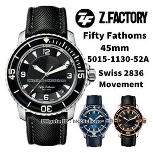 ZF zegarki fabryczne 5015-1130-52a Fifty Fragmenty 45mm Steel ETA 2836 Autoamtic Mens Watch Sapphire Bezel Bllack Dial Pasek Płótno Sporty Gentwatches