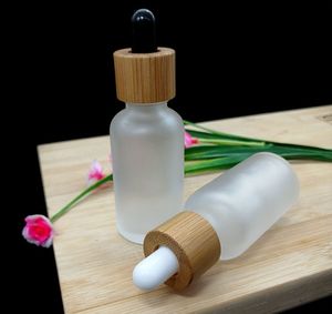 30ml bambu kapağı, buzlu cam damla tüp şişesi, kozmetik, ahşap tahıl uçucu yağ özü paketleme konteyner.