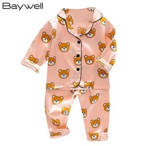 Toddler Ipek Saten Pijama Pijama Set Karikatür Çocuk Erkek Kız Pijama Pijama Gecelikler Suit Kız Ev Giysileri Boy Loungewear 220217