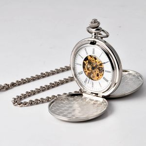 Wholesale Silver Polished Double Opened Flip Mechanical Pocket Watch