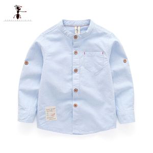 Kung Fu Ant Spring Casual Ragazzi Camicie Oxford Tessile Cotone Bianco Tasche O-Collo Solid Baby Abbigliamento per bambini 1825 210713