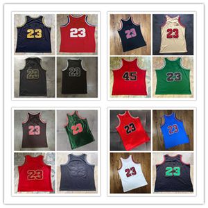Man Mitchell Y Ness Retro Mesh # 23 # 45 Michael MJ Koszulki Koszykówka Gruby Szyte All-Star Oddychający Sport Vintage 1997-98 Maillots de Basket-Ball Red Biały Czarny