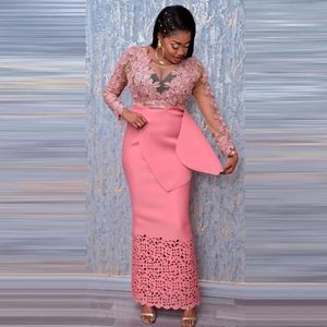 Wholesale style long straight gown resale online - Party Dresses Aso Ebi Style Cut out Straight Ruffled Lace Appliques Transparent Long Sleeves Women Formal Evening Plus Size Gowns