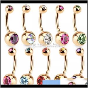 Bell Rings Drop Delivery 2021 Stainless Steel Gold Crystal Rhinestone Belly Button Ring Navel Bar Body Piercing Jewelry Jwhjr