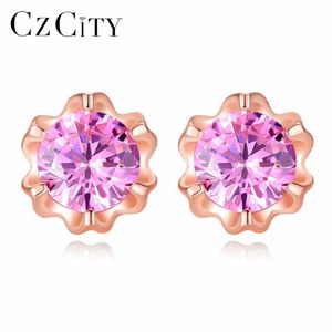 Brand carino rosa cubico zirconia cristallo fiore orecchini in argento disegni gioielli fini per donne regalo