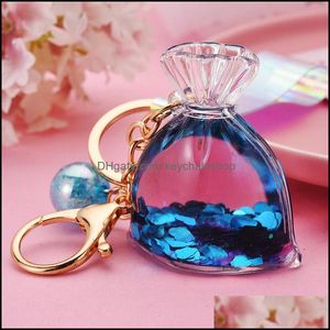 Keychains Fashion Accessories Cute Liquid Quicksand Sequin Clear Bag Pendant Keychain Laser Plastic Lanyard Bell Key Chain Backpack Purse Ch