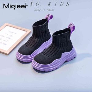Höstflickor Stövlar Barn Vinter Kids Slip On Elasticity Socks Skor Soft Sole Non Slip Ankel Boots Chaussure File 211108