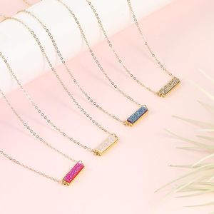 Personality Minimalist Gold Plated Crystal Cluster Pendant Colorful Resin Geometric Rectangular Lady Necklace For Women Party Jewelry