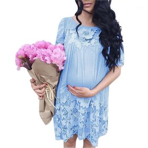 Moederschap jurken Sagace kanten jurk blauwe vrouwen casual solide voor zwangere zomer zwangerschap kleding