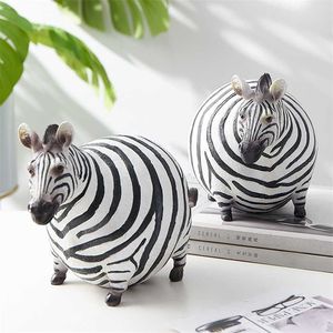 Nordic Ins Fat Fit Zebra Смола Животные Статуэтки Украшения Модель Настольный Декор Дома Украшения Украшения Современный Комната 211101