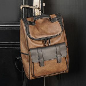 Оптовые мужские сумки на ремне, ретро контрастные матовые рюкзаки, уличный тренд, многофункциональная компьютерная сумка, кожаный рюкзак, украшенный спортивным отдыхом на открытом воздухе 0810
