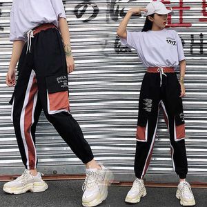 Sıcak Büyük Cepler Kargo Pantolon Kadınlar Yüksek Bel Gevşek Streetwear Pantolon Baggy Taktik Pantolon Hip Hop Yüksek Kalite Joggers Pantolon Y0927