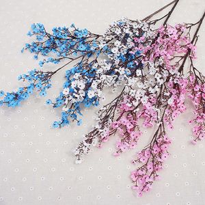 Pink Cherry Blossom Gałąź Plastikowy Sztuczne Jedwabne Kwiaty Sakura Do Wedding Home Store Decoration White Fake Flower Diy Dec Y0630