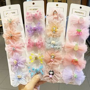 5pcs / set Print Grosgrain Ribbon Hair Bows Clips Small Bow för barn Flickor Headwear DIY Kids Hairs Tillbehör Gåvor 0387