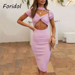 Сексуальное твердое фиолетовое весеннее летоное платье, выложные вязаные длинные Bodycon Pary Midi Corean Vestido de Mujer 210427