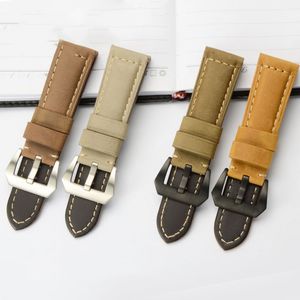 22/24/26mm Retro Colorful Italian Vintage Genuine Leather Watch Band Strap Pin Buckle Watchband Strap for Panerai Watch PAM Man with Tools