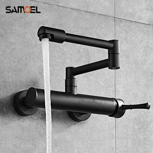 est Brass Black Wall Mounted Dual Hole Kitchen Sink Foldable Mixer Tap Rotating Cold Water Faucets B3318 210724