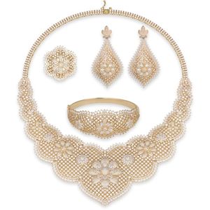 Oorbellen ketting China fabriek gouden grote sieraden sets hoge kwaliteit Afrikaanse bloem sieraden oorbel leveranciers set