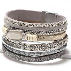 Bangle Charm Armband 2021 Kvinnors Bohemian Multi-Layer Flätat med Crystal Tillbehör Läder