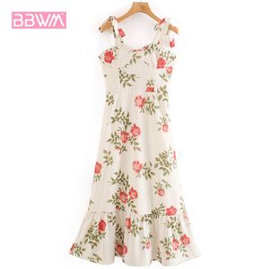 Summer Fashion Halter Dress Slim Fit Joker Floral Fringe Condole Belt Sweet Pastoral Dress Chiffon Holiday Dress Female 210507