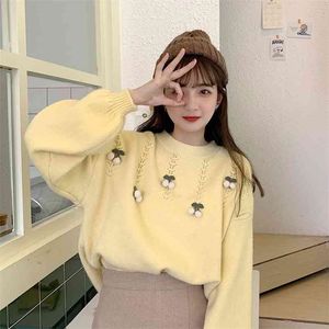 Höst Sweet tredimensionell körsbärspollover tröja kvinnor och vinter koreanska versionen sticka tjej 210427