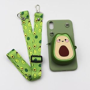 3D Del Fumetto Del Raccoglitore Molle di TPU Custodie Del Telefono Del Silicone Della Copertura Per il iPhone 12 11 Pro Max XR XS X 87 Avocado Fragola con cordino