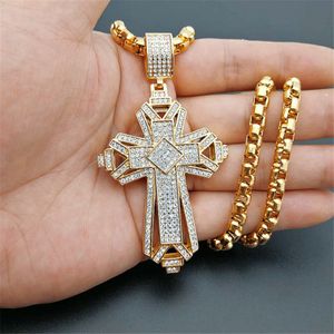 2019 Newest Iced Out StainlSteel Big Cross Pendant Necklace for Men Gold Color Christian Cruzar Necklace Religious Jewelry X0509