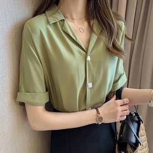 Shiffon Shiffon Shiffon Short Short Summer Fashion Chave Cash Sherts Self camicetta femmina Solid Blouse Tops OfFice Lady 210423