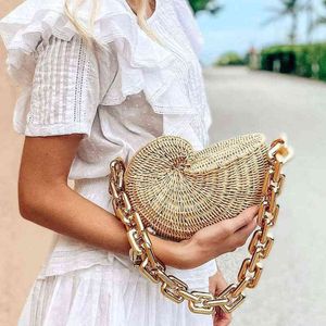 Einkaufstaschen Luxus Conch Rattan Frauen Designer Handtaschen Bohemian Dicke Kette Schulter für Shell Strand Stroh Damen 220303