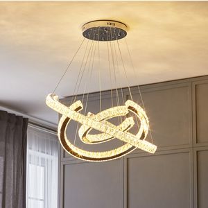 Modern LED Crystal Stainless Steel Gold/Silver 3 Ring Round LED Chandelier Nordic Luxury Art Hanging Light Restaurant Pendant Lamp