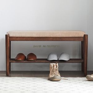 Хранение шкафа одежды Оригинал All Wrood The Shoe Stool Nordic Oak Black Beading Beeding Modern Simple Rack B3134