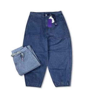 Męskie spodnie Purpurowe 21SS Regulowany pasek Luźny Stożkowy Denim Capris Szeroki Przycięty dzień Moda Citysboy