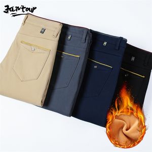 Winter Fleece Thick Velvet Warm Casual Pants Men Cotton Elastic Straight Twill Blue Khaki Gray Trousers Brand Plus Size 38 210715