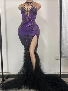 Wholesale prom wear for sale - Group buy Casual Dresses Luxury Crystal Maxi Dress Purple Rhinestone Women High Slit Tight Stretch Prom Mermaid Evening Party Singer Stage Wear Design