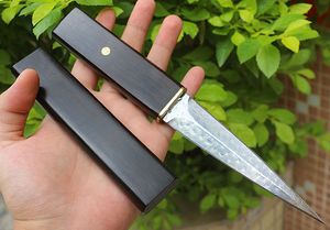 Factory Price Outdoor Survival Straight Knife VG10 Damascus Steel Double Edge Blade Ebony Handle Fixed Blades Knives With Wood Sheath