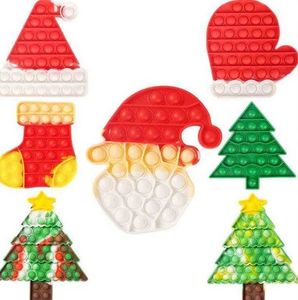 Julgran Stocking Mitten Shape Push Pop Fidget Leksaker Bubblor Popper Board Tie Dye Xmas Santa Clause Hat Caps Mitt Poo-dess fingerspussel