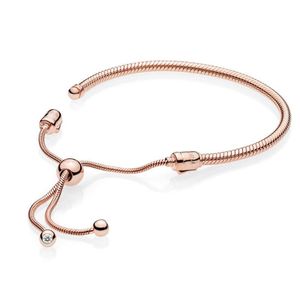 925 Sterling Silver Stretch Bracelet Heart Diamond Fit Pandora Charms DIY Making 18K Rose gold Bead Bangle Gift For Women Jewelry