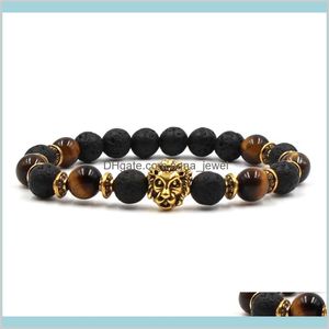 Budzingi koralikowe biżuteria Mężczyźni Bracelarie Bransoletki Naturalne koraliki Strand Braclet Tiger Eye Stone Lava Bransoletka Dostawa 2021 9C61U